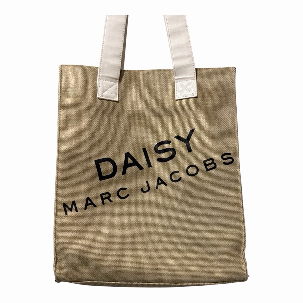 Marc Jacobs Daisy Beige Tote Bag Black Logo Accent Large Rectangle